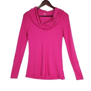 A.N.A New Approach Pink Waffle Knit Cowl Neck Long Sleeve Top Size Small Thermal